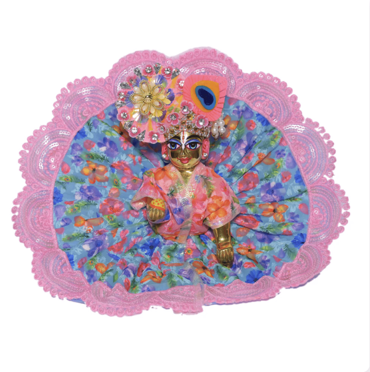 Pink Embriodered Chicken Work Laddu Gopal Dress